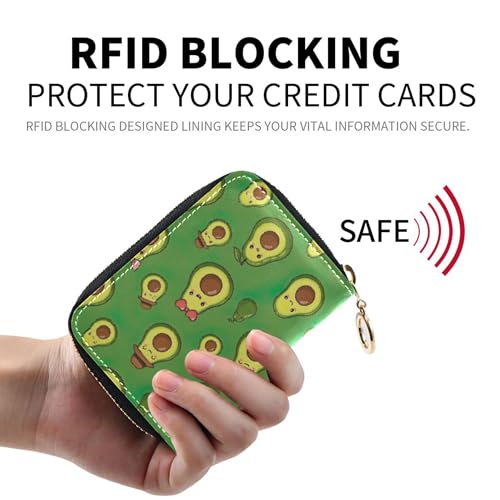 Colored Women's Wallets Small Cute Card Holder RFID Blocking Cute Cartoon Avocados Green Zipper Wallet with Coin Pouch2