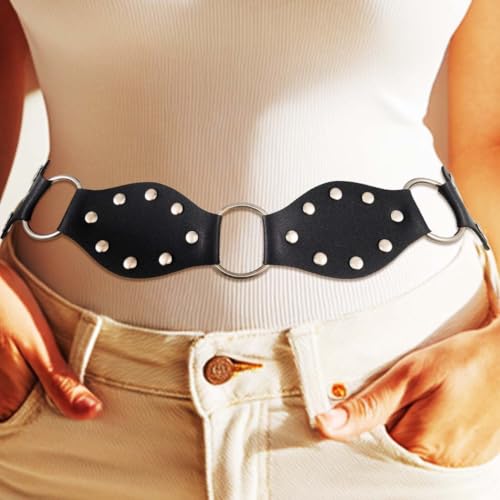 BODIY Black Vintage Rivet Leather Belt Punk Western Wide Belts for Women2