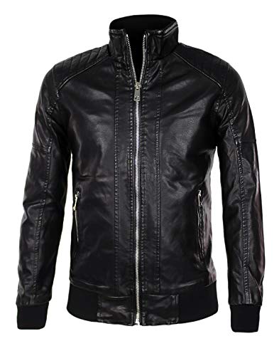 giubbino giacca uomo Giubbotto Giacca Uomo eco pelle nero casual giubbino corto con zip (XXL, Nero)