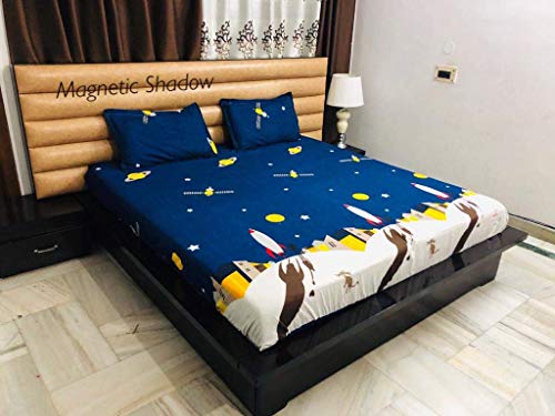 Image of Cotton King /Double Bed Bedsheet for Kids | All Around Elastic Bedsheet with 2 Pillow Covers | Rocket Print Bedsheet for Kids | 72 inchx78 inch Upto 6 Inches