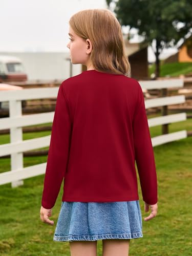 Haloumoning Girls Long Sleeve Tees Kids Casual Crewneck Pleated T Shirts Cute Fall Tops 5-14 Years4