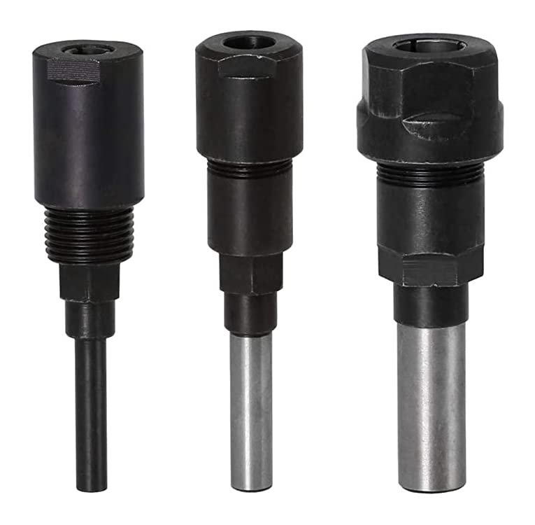 TOPWAY Router Bit Collet Extension 3PCs Set 1/2", 1/4" and 8mm Shank Extension Rod, High Grade Chrome Vanadium Steel
