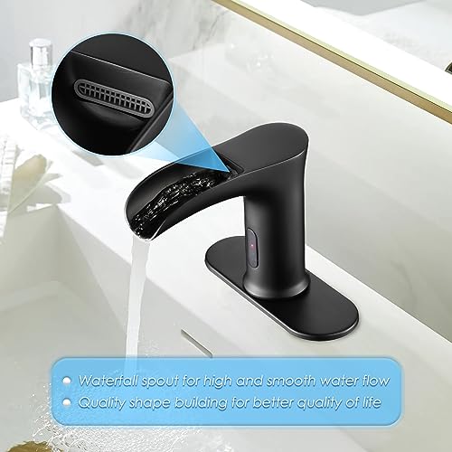 Cdlodin BA2188B Automatic Sensor Touchless Waterfall Bathroom Sink Faucet, Modern Electronic Sensor Lavatory Faucet, Matte Black Hands Free Vanity Faucets thumb #4