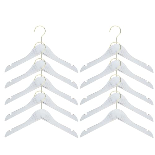 Sewroro Perchas de Madera para 10 Unidades Gancho Metálico Dorado Diseño Delgado Antideslizante para Organizar Ropa en Armario Infantil