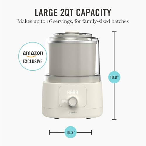 Image of Martha Stewart Ice Cream Maker, 2 Quart Double-Insulated Freezer Bowl, Sorbet & Frozen Yogurt, Ready in 20 Minutes, Mix-Ins Chute, Easy to Clean, Linen Cream