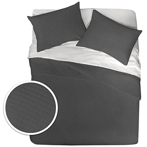 Posh Home King Size Quilt Set Jersey Knit Cotton Blend Blanket Charcoal Bedspread Light Coverlet Summer Bedding Quilted Bedspreads Lightweight Comforter Bed Spread Cover, 2 Pillow Shams And 1 Quilt #TOP8