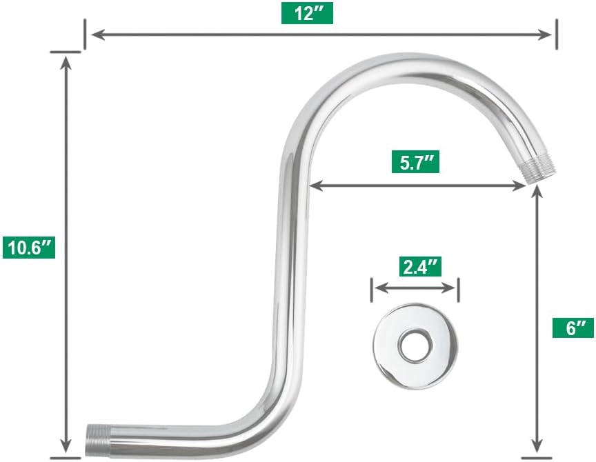 Purelux Goose Neck Shower Arm Water Outlet PJ1201 Made of Stainless Steel, Chrome Finish Showerhead Extension