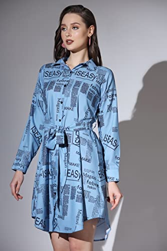 Image of Leriya Fashion Western Dress for Women | Rayon Paper Printed Dresses with Belt | Collared Neck on Button | Knee Length Dresses for Women | Ideal for Outing | Hangouts for Girls