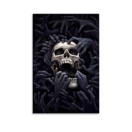 Hitecera Horror Poster Hands On The Skull Bone Poster Decorative Painting Canvas Wall Art Living Room Posters Bedroom Painting 12X18Inch(30X45Cm) #TOP18