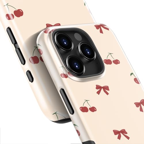 Goodon for iPhone 16 Pro Case - Wireless Charging - Dual-Layer Hard Shell & Silicone Cover - Protective Phone Case with Cute Wildflower Designs for Women - Sweet Cherry Bowtie - image 6