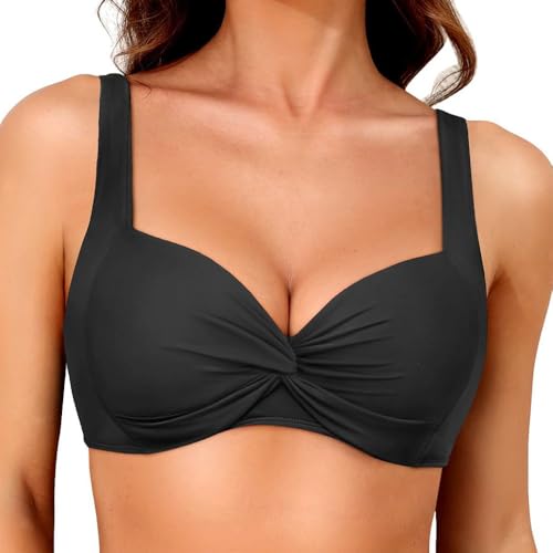 XFSRG Parte Superior de Bikini para Mujer Cuello en V Traje de baño Halter Sexy Top de Bikini Push Up con Almohadillas de Sujetador Playa Bañadores（L）