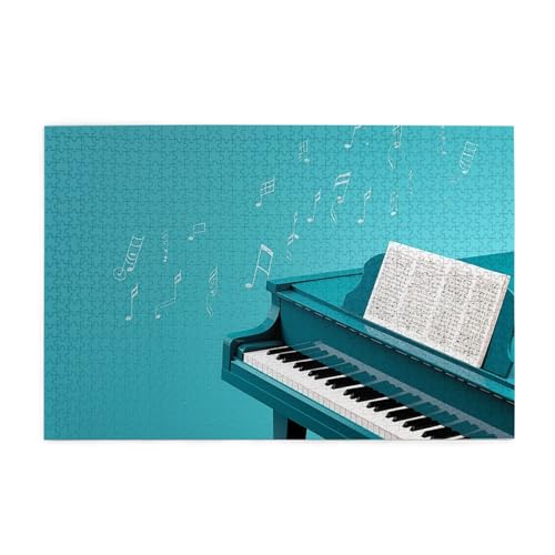 Puzzle personnalisé 1000 pièces en bois piano bleu 75x50 cm pour adulte