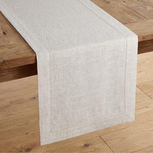KINGSTONE 100% Pure French Linen Table Runner 72 Inches Long, Nat...