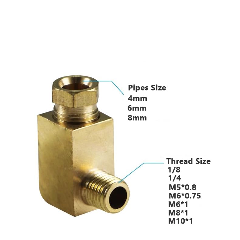 Racor codo M5 a 6mm de compresión ferrule para tubería de cobre y gas 4
