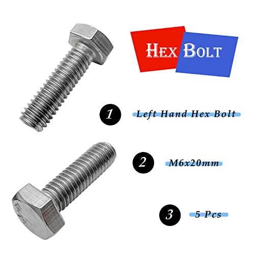 Image of M6x20mm Left Hand Hex Bolt,304 Stainless Steel Reverse Threaded Hex Bolts,Silver Fully Threaded Hex Bolts(5Pcs)
