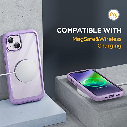 Miracase Glass Series Designed For Iphone 14 Case 6.1 Inch, 2023 Upgrade Full-Body Clear Bumper Case With Built-In 9H Tempered Glass Screen Protector And Camera Lens Protector,Purple #TOP7