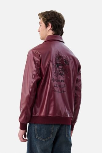 Image of SNITCH Men Streetwear Jacket| Regular Fit Full Sleeve Notch Lapel & Abstract Embroidered Back Design | Durable & Lightweight Polyester Fabric For Casual Urban Outings