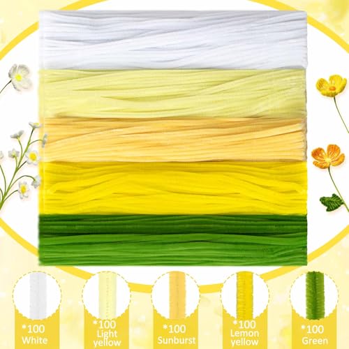 Image of Peryiter 500pcs Pipe Cleaner Craft Pack, Yellow Flower, 12 Inch