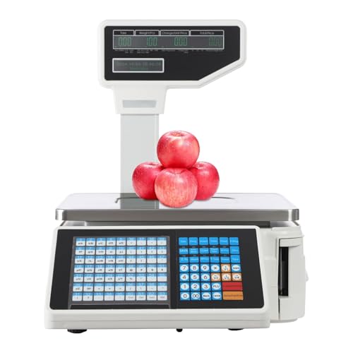 Balanza Comercial con Impresión Digital De Etiquetas, Capacidad De 30 Kg (66,14 Lbs), Báscula para Alimentos con Doble Pantalla LCD E Impresora De Recibos para Uso En Comercios Minoristas