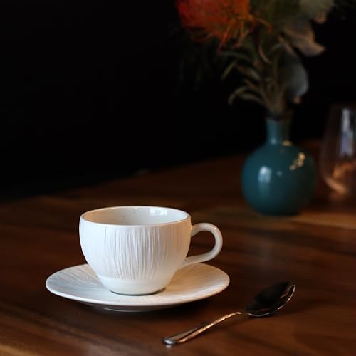 OGO LIVING - Lot de 6 tasses et soucoupes en porcelaine beige/blanc - Idéales pour le quotidien - 2414173