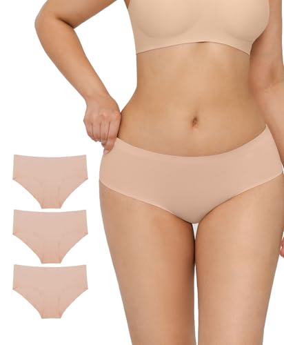 Popilush No Show Underwear for Women - Seamless Bikini Underwear Low Rise Breathable Hipster Panties Invisible Briefs 3 Pack