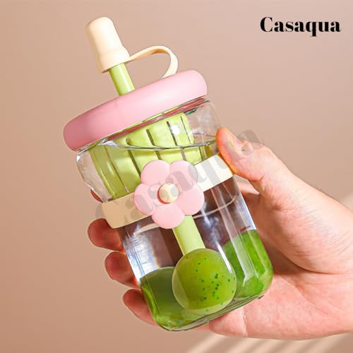 Image of Glass Tumbler with Infuser Lid and Straw - 400ml, Set of 1, Flower Cup, Travel Sipper Bottle for Juice Cocktail Iced Tea Coffee Hot Cold Drink Cup (Receiving Random Color)