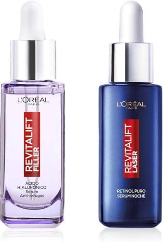 L'Oréal Paris Rutina Día y Noche Serum Filler Antiarrugas con Ácido Hialurónico, Péptidos. Hidrata, Ilumina, Rellena+Serum Laser con Retinol. Antiedad y Antiarrugas. Inspirado en cosmética coreana