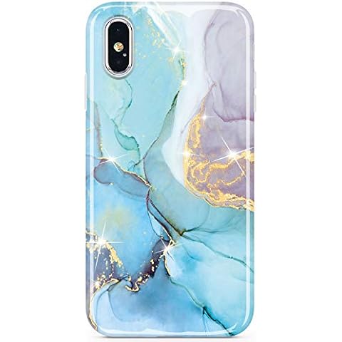 JIAXIUFEN Compatible with iPhone Xs Max Case Gold Sparkle Glitter Marble Slim Shockproof Flexible Bumper TPU Soft Case Rubber Silicone Cover Phone Case - Mint Purple Cover