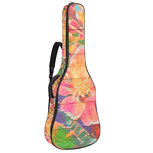 Housse de transport pour guitare basse au design floral et fond bois robuste