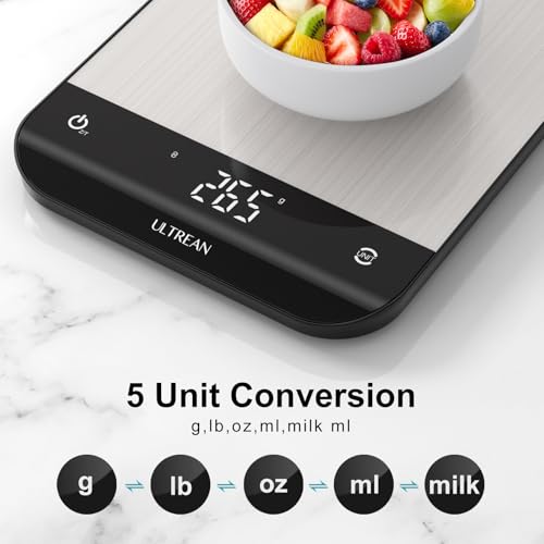Image of Ultrean Smart Food Kitchen Scale with Nutritional Calculator, App for Macro & Calorie Tracking, AI Scan, Digital Grams and Ounces for Weight Loss, Rechargeable, Stainless Steel, 33lb /15kg