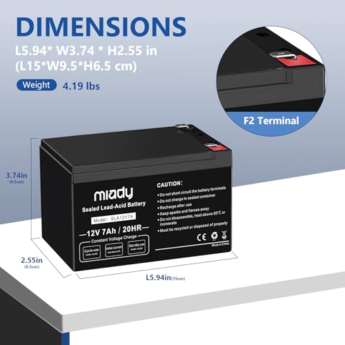 Miady 12V 7Ah Rechargeable Sealed Lead Acid Battery (2 Pack)