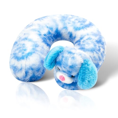Cloudz Kids Super Soft N' Cuddly Animal Airplane Travel Neck Pillow! Keep Children Comfy and Supported with a Buddy While Traveling or just Resting at Home - Blue Dog