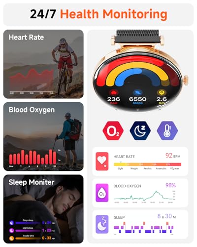 Image of Hwagol Smart Watches for Women with Android iPhone Compatible[Calls /Metal Thin Body],1.43 inch Micro-Spherical AMOLED Screen,Sports Watch with Sleep /Heart Rate Monitor (BlackGold)