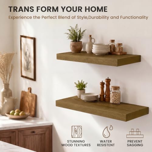 Image of Solid Wood Floating Shelves for Wall 40 inch,Grey Wooden Shelf Set of 2 | Rustic Wood Wall Floating Shelf with Invisible Brackets,Floating Wooden Shelves for Living Room,Bathroom,Bedroom,Kitchen