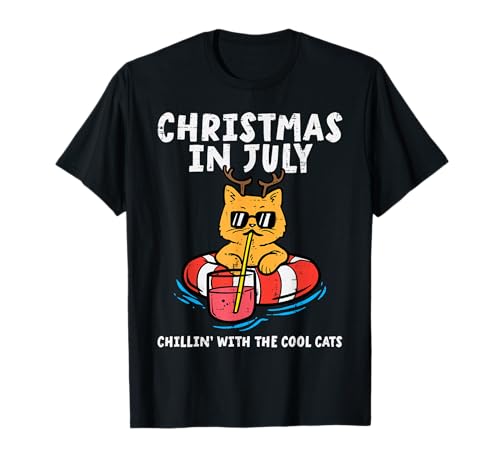 Christmas in July Chillin Cool Cats Funny Meowy Christmas Summer T-Shirt