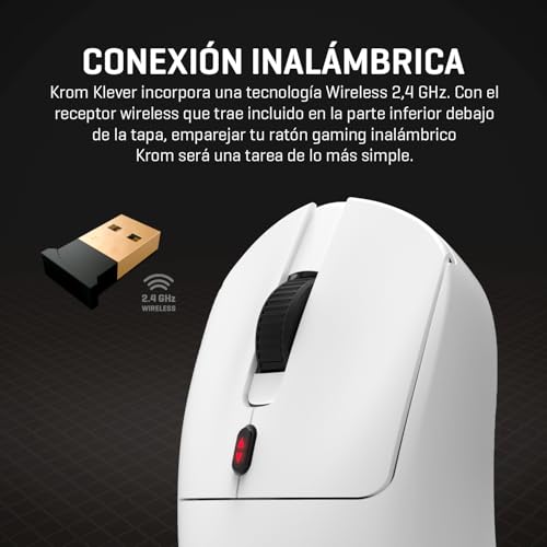 Klever, Mouse Gaming Wireless Superleggero 55 g, Sensore Ottico Pixart PMW3325 fino a 10.000 DPI, 6 Pulsanti, Polling Rate 1000Hz, Connessione Wireless 2,4GHz e USB-C, PC, Mac, PS4, PS5, Bianco. - Mouse gaming - Immagine 6