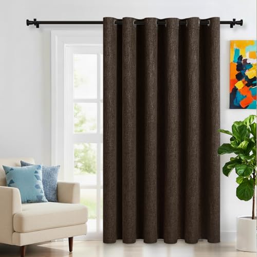 LORDTEX Linen Look Blackout Curtains for Bedroom - Extral Wide Thermal Insulated & Privacy Protection Patio Sliding Door Drape - Grommet Thick Panel for Living Room, W100 x L96 inches, Chocolate