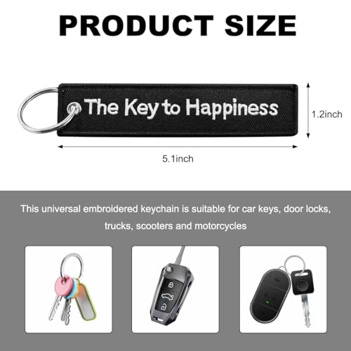 Image of Personalized Keychain, Embroidery Double Sided Key Chain Tag, Customized Car Scooter Key Chain Luggage Tag for Men (The Key To Happiness)