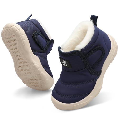 Best Boots for 1 Year Old: Cozy & Stylish Picks 11 QFH Winter Ankle Boots for Baby Toddler Boys Girls Water Resistance Upper Sneakers Soft Warm Lining Boy Girl Shoes Navy Blue 12-18 Months Infant