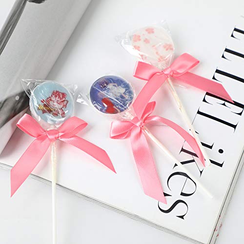 50 Pack Pink Satin Ribbon Twist Tie Bows for Treat Bags, Gift Bags, Bakery Candy Bags and Package Decorating Ribbon Bow, Bowknot for Gifts