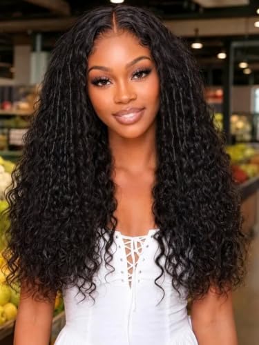 KLAIYI Bye Bye Slip™ Precut 7x5Glueless Water Wave with Burmese Curls Mix Twist Finger Colis HD Lace Front Human Hair Wig Drawstring Pre Plucked Bleached Knots 30S Ready to Wear and Go Wig 150% 20Inch
