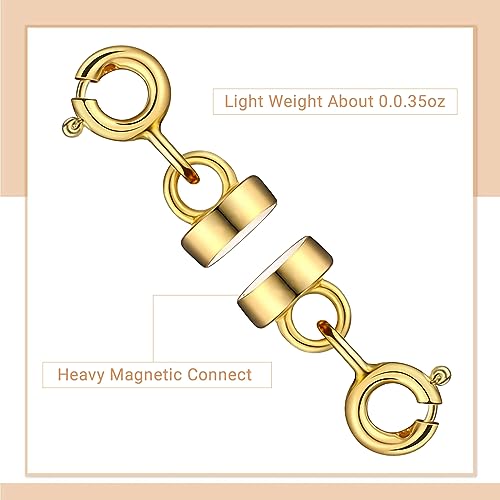 Clysoru Magnetic Necklace Clasps and Closures 14k Gold and Silver Two Spring Clasps Beads Chain Extender Necklaces Bracelet Safety Magnetic Locking Jewelry Clasp Converter
