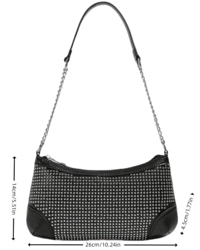 Studded Hobo Shoulder Bag with Metal Chain&Leather Combination Shoulder Strap,Handbag for Women,Black2