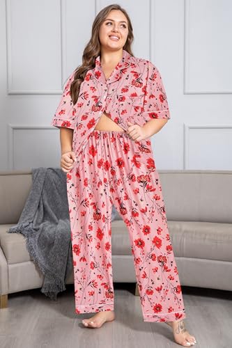 Vozanet Women's Pajamas Set Button Down Short Sleeve Shirt and Pants Soft Knit Polyester Lounge Sets Plus Size 1x to 5x3