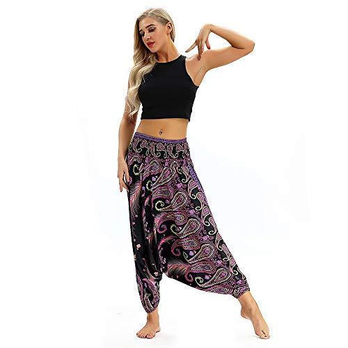 Levifu Mujer Casual Verano Suelto Yoga Pantalones Holgado Pantalones De Yoga Pantalones Hippie Boho Mujeres Desgaste Playa Fiesta Sexy Mono Harem Una Talla Pantalones