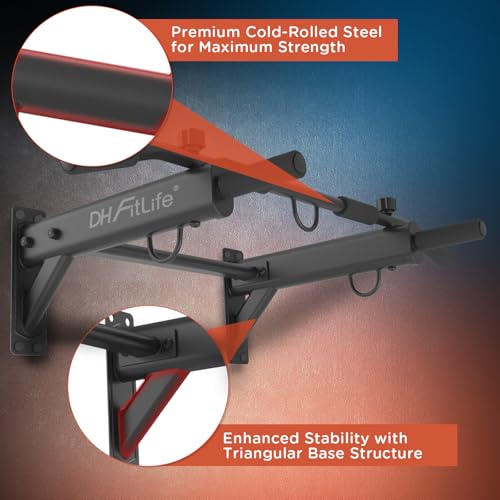 DH FitLife 4-in-1 Pull Up Bar Wall Mounted | Multifunctional Chin-Up Bar with Expansion Anchors for Home Gym | 6 Non-Slip Grips | 3 Hooks for Punch Bag & Suspension Trainer | Supports up to 200 kg - Image 4