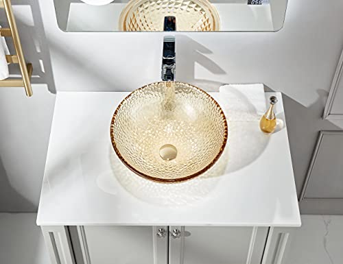 Fanwin Star Pearl Series Glass Vessel Sink In Gold Top Raindrop Mount Sinks Above Countertop | Vanity Countertop Sink Bowl With Pop Up Drain | Fw-La625 #TOP5