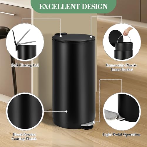 Caneca de basura redonda de acero inoxidable 30L con pedal miniatura 5