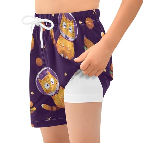 Bolaz Toddler Boys Swimwear Swim Trunks with Compression Liner 4T Astronaut Cat2