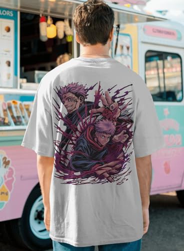 Image of Jujutsu Kaisen Anime T-Shirt, Black Cotton, Oversized Graphic Print, Unisex. Round Neck gojo satoru Tshirt Black Half Sleeves Pure 100% Cotton